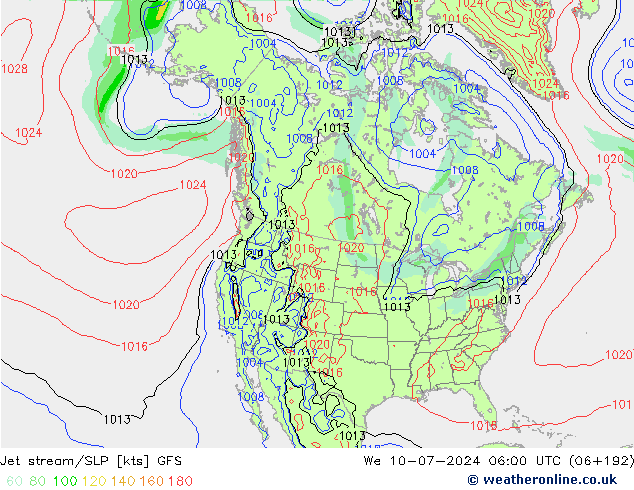 高速氣流/地面气压 GFS 星期三 10.07.2024 06 UTC