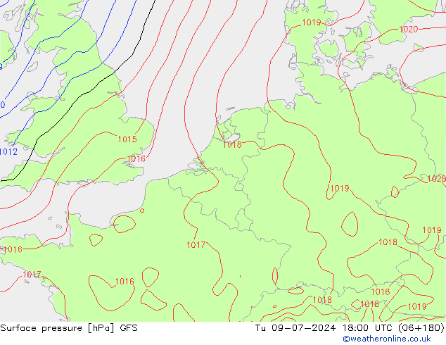 地面气压 GFS 星期二 09.07.2024 18 UTC
