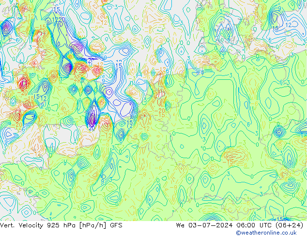 Vert. snelheid 925 hPa GFS wo 03.07.2024 06 UTC