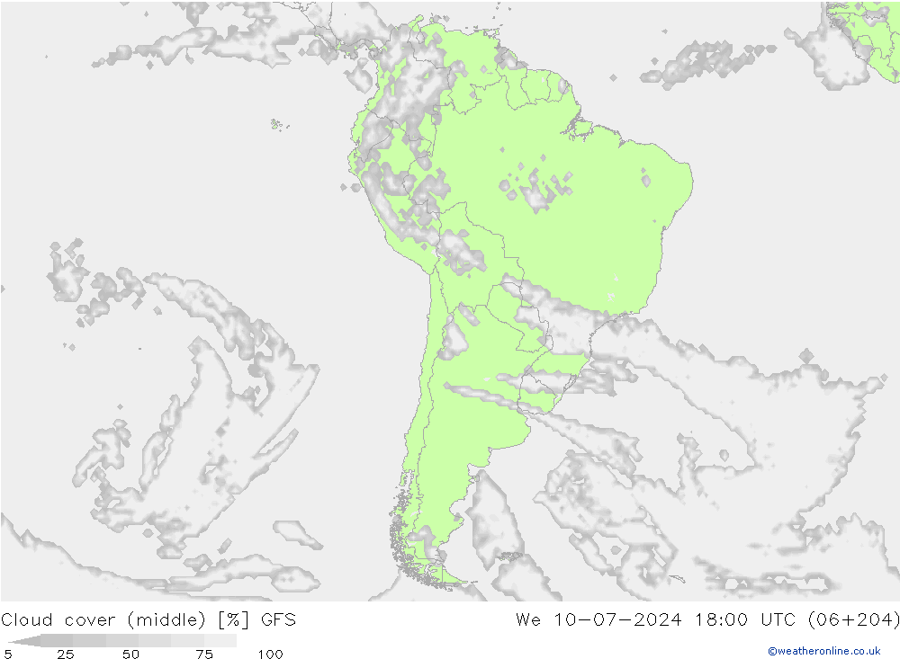 Bewolking (Middelb.) GFS wo 10.07.2024 18 UTC
