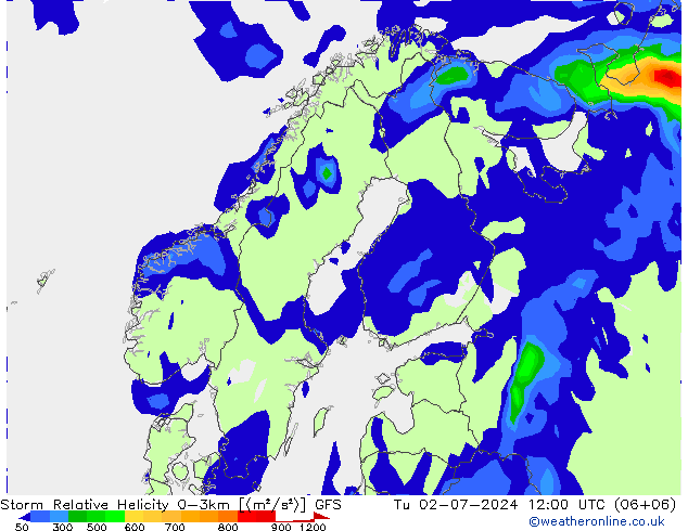 Storm Relative Helicity GFS 星期二 02.07.2024 12 UTC