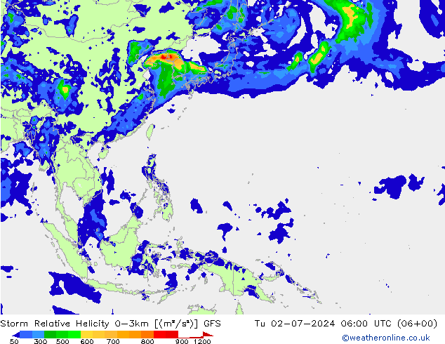 Storm Relative Helicity GFS di 02.07.2024 06 UTC