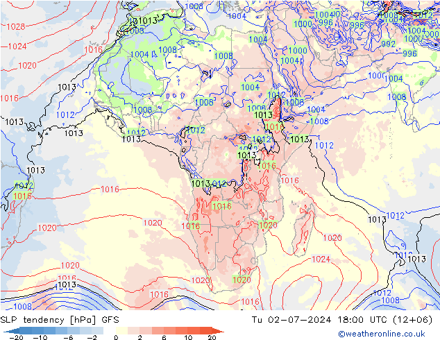 Druktendens (+/-) GFS di 02.07.2024 18 UTC