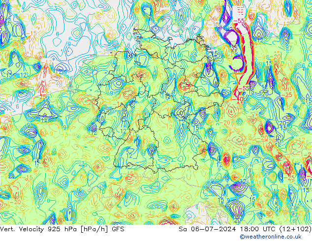 Vert. snelheid 925 hPa GFS za 06.07.2024 18 UTC