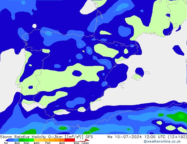 Storm Relative Helicity GFS wo 10.07.2024 12 UTC