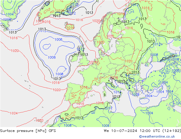 Luchtdruk (Grond) GFS wo 10.07.2024 12 UTC