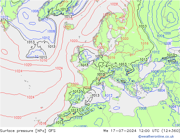地面气压 GFS 星期三 17.07.2024 12 UTC