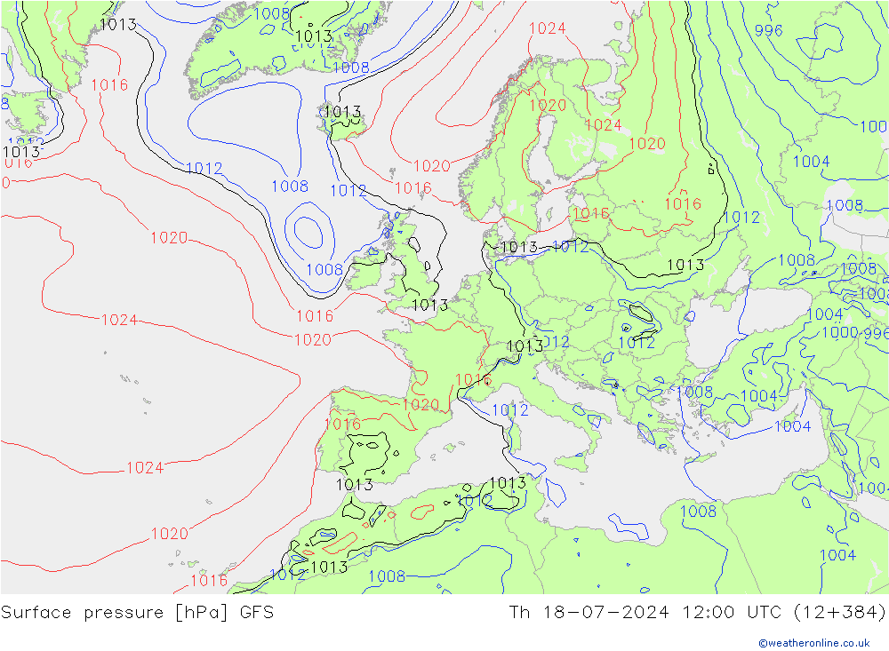 地面气压 GFS 星期四 18.07.2024 12 UTC