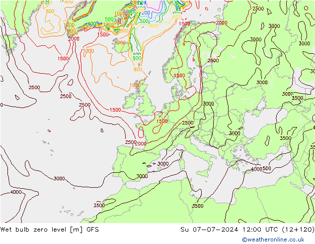 Theta-W Nulgradenniveau GFS zo 07.07.2024 12 UTC