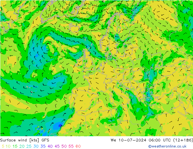 风 10 米 GFS 星期三 10.07.2024 06 UTC