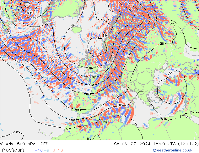 V-Adv. 500 hPa GFS 星期六 06.07.2024 18 UTC