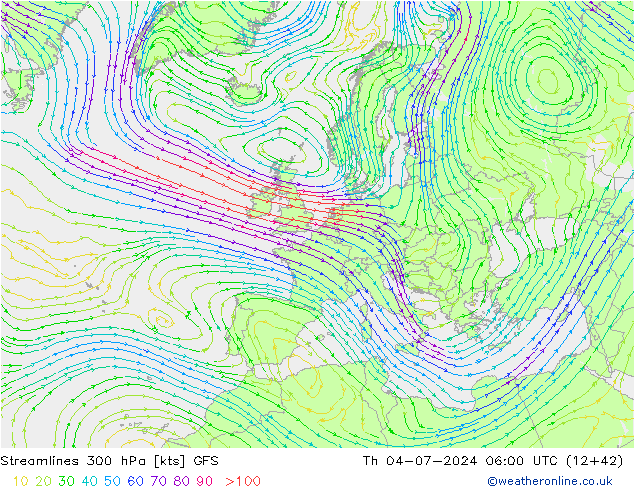 风 300 hPa GFS 星期四 04.07.2024 06 UTC