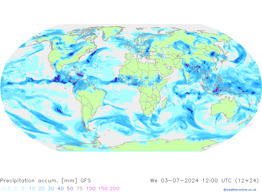 Precipitation accum. GFS 星期三 03.07.2024 12 UTC