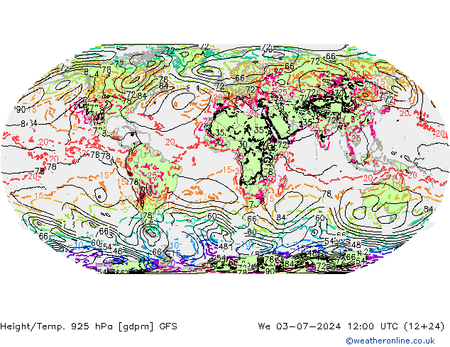 Height/Temp. 925 hPa GFS 星期三 03.07.2024 12 UTC