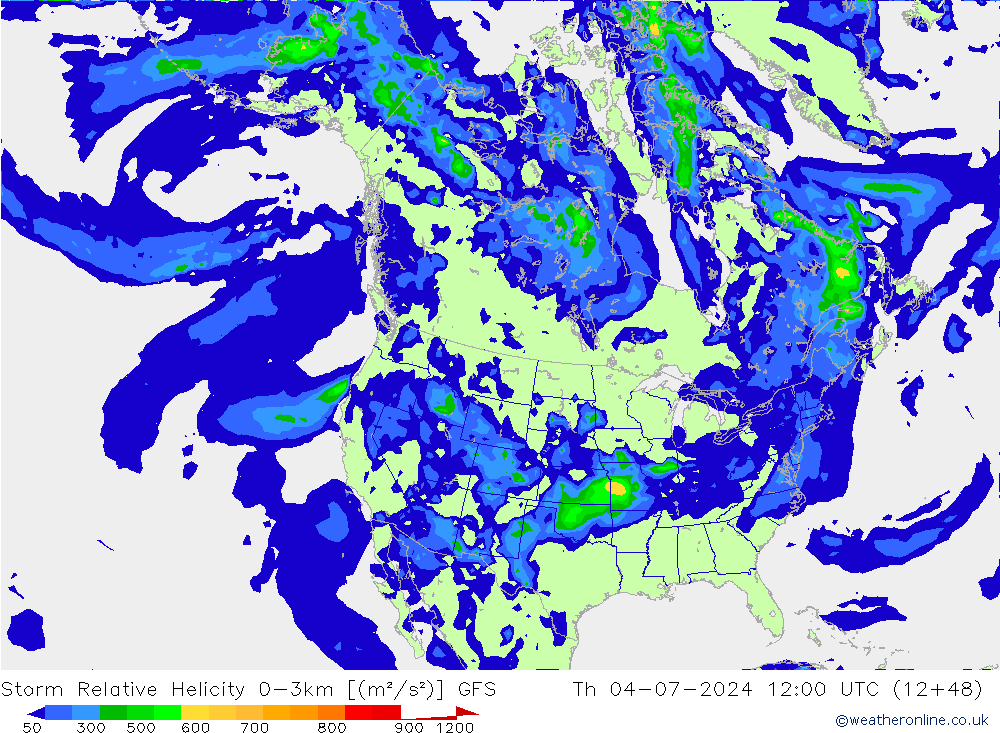 Storm Relative Helicity GFS 星期四 04.07.2024 12 UTC