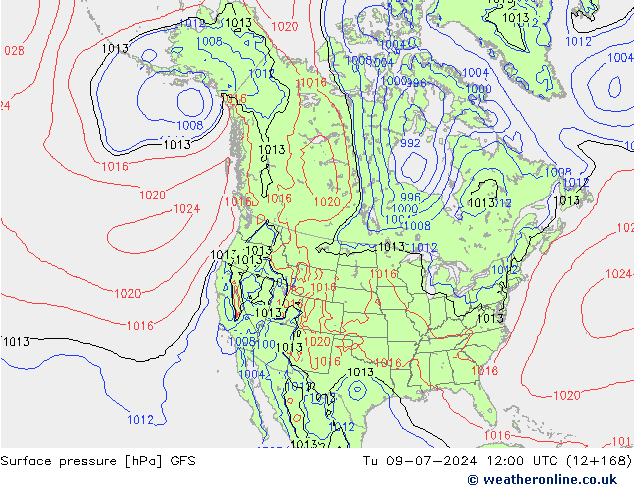 地面气压 GFS 星期二 09.07.2024 12 UTC
