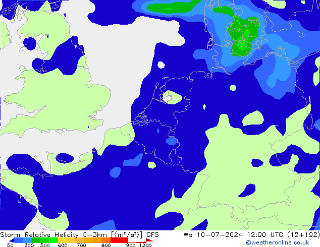 Storm Relative Helicity GFS 星期三 10.07.2024 12 UTC