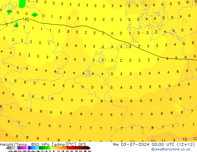 Z500/Rain (+SLP)/Z850 GFS 星期三 03.07.2024 00 UTC