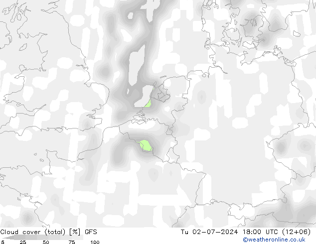 Bewolking (Totaal) GFS di 02.07.2024 18 UTC