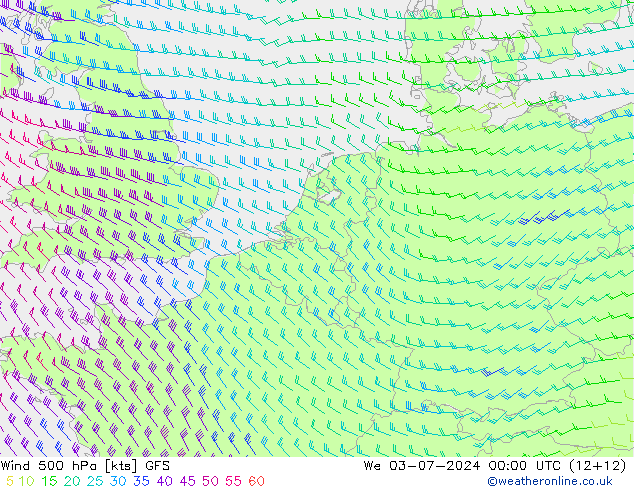 风 500 hPa GFS 星期三 03.07.2024 00 UTC