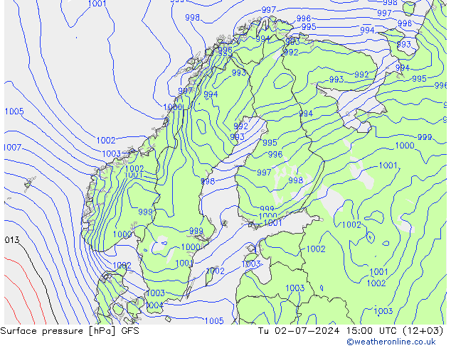 地面气压 GFS 星期二 02.07.2024 15 UTC
