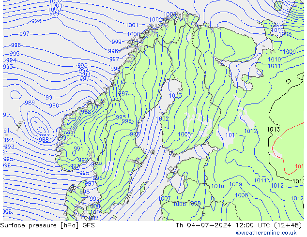 Luchtdruk (Grond) GFS do 04.07.2024 12 UTC