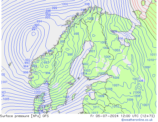 地面气压 GFS 星期五 05.07.2024 12 UTC