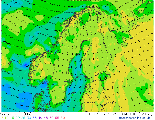 风 10 米 GFS 星期四 04.07.2024 18 UTC