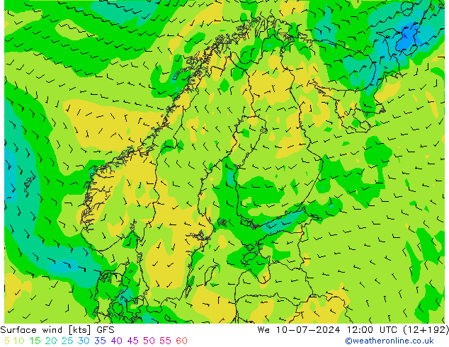 风 10 米 GFS 星期三 10.07.2024 12 UTC