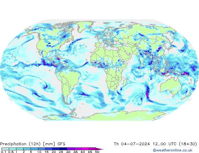 降水量 (12h) GFS 星期四 04.07.2024 00 UTC