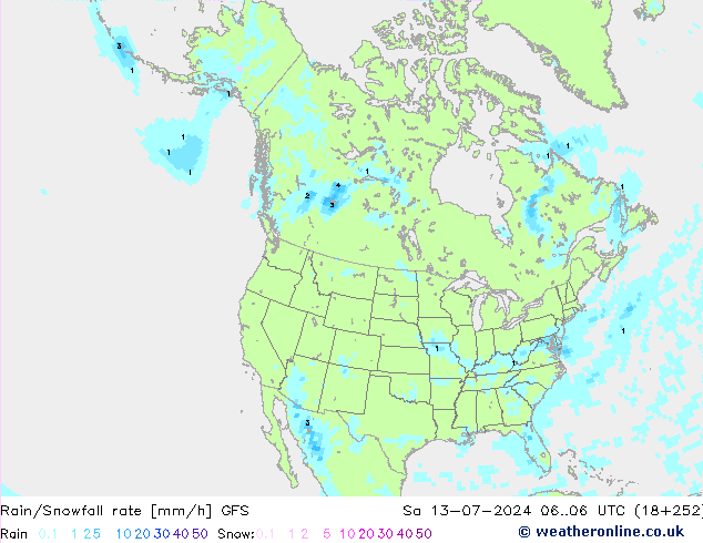 Regen/Sneeuwval GFS za 13.07.2024 06 UTC