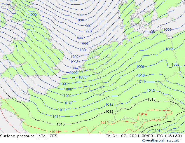 地面气压 GFS 星期四 04.07.2024 00 UTC