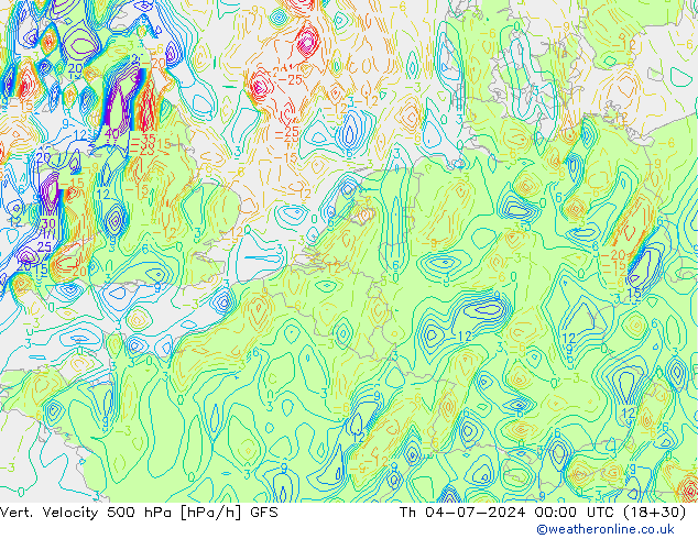 Vert. Velocity 500 hPa GFS 星期四 04.07.2024 00 UTC