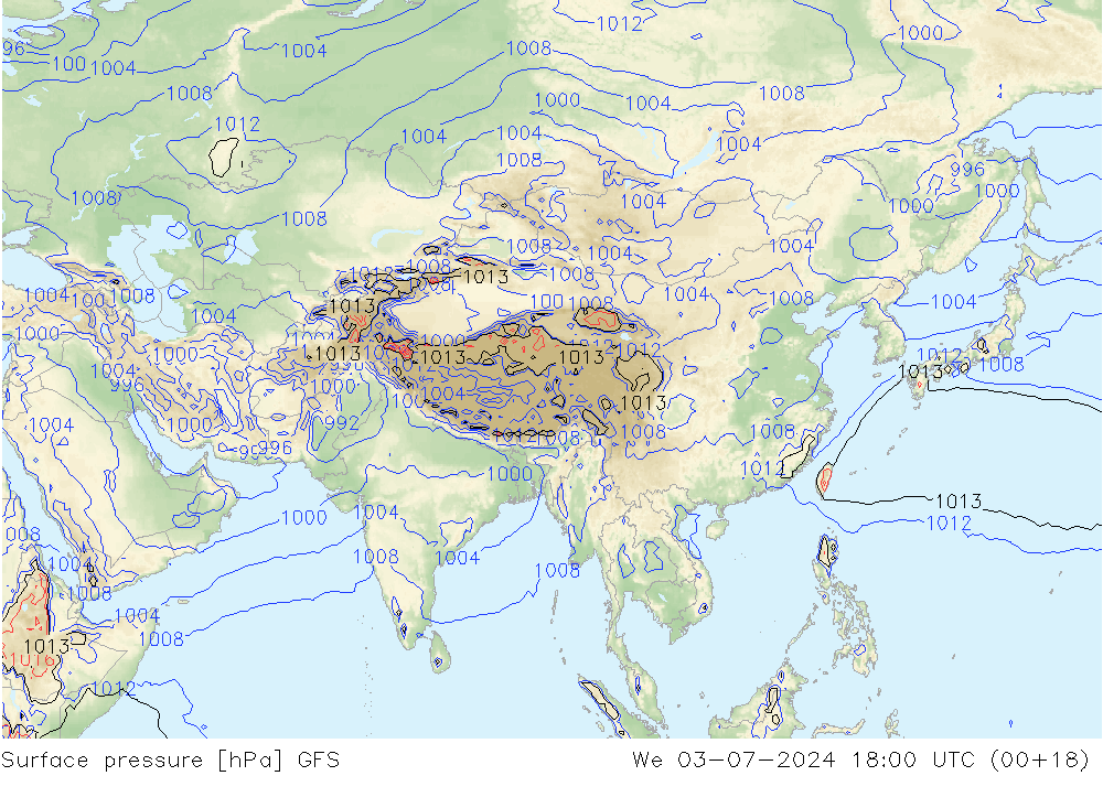 Luchtdruk (Grond) GFS wo 03.07.2024 18 UTC