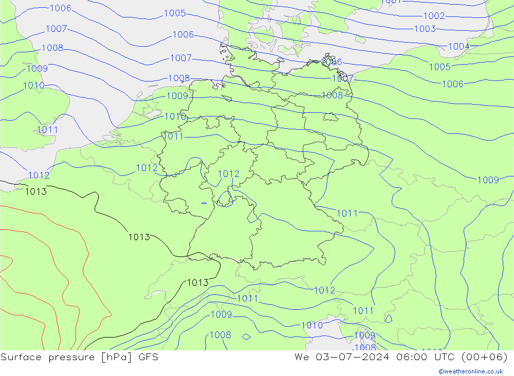 Luchtdruk (Grond) GFS wo 03.07.2024 06 UTC