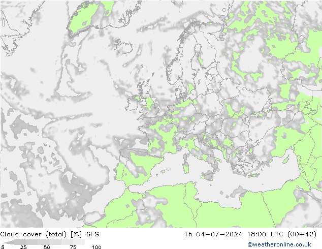 Bewolking (Totaal) GFS do 04.07.2024 18 UTC