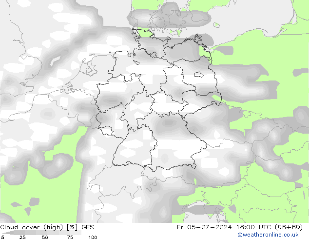 Bewolking (Hoog) GFS vr 05.07.2024 18 UTC