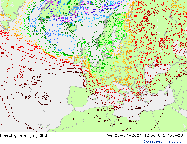 Nulgradenniveau GFS wo 03.07.2024 12 UTC