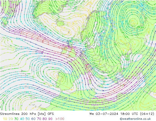 风 200 hPa GFS 星期三 03.07.2024 18 UTC