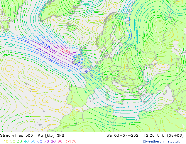 风 500 hPa GFS 星期三 03.07.2024 12 UTC