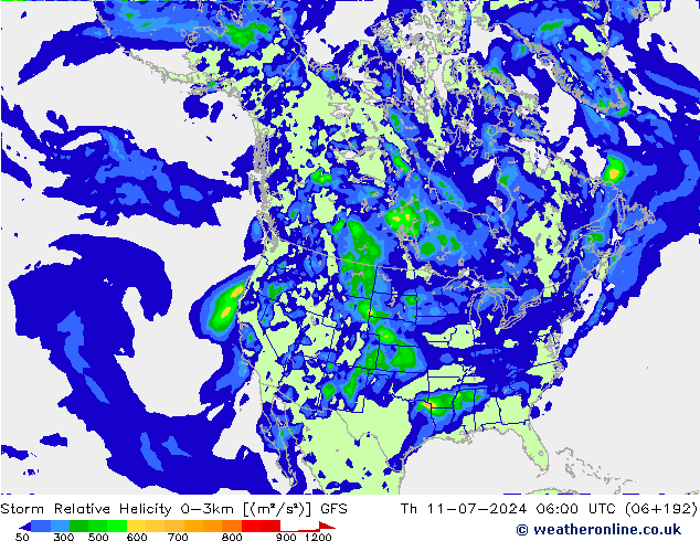 Storm Relative Helicity GFS do 11.07.2024 06 UTC