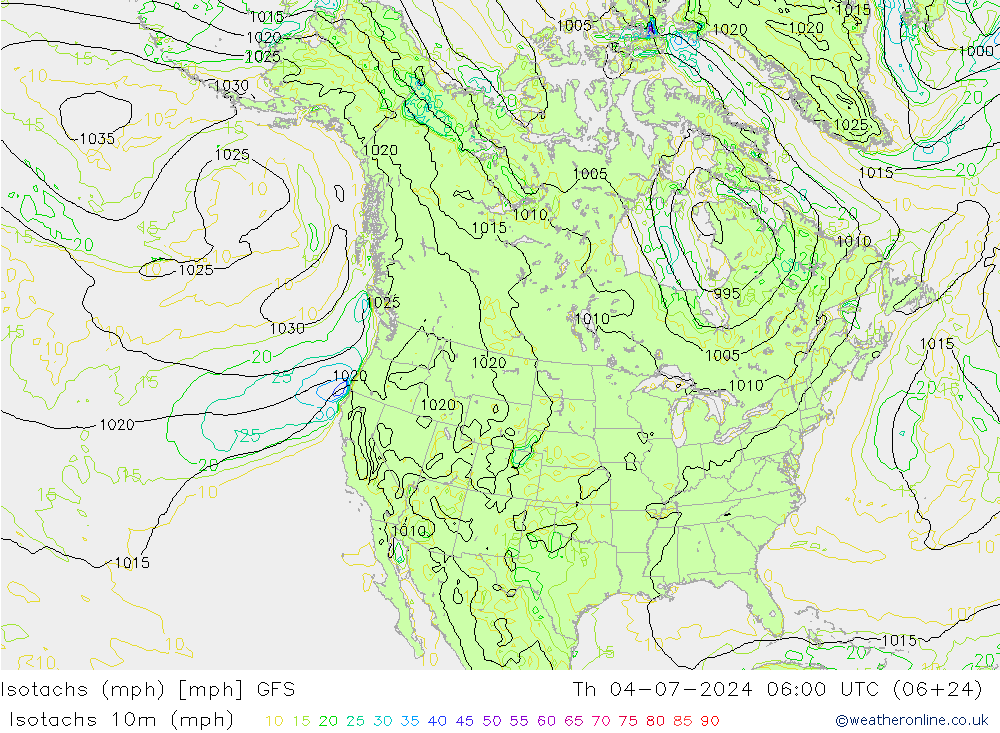 Isotachen (mph) GFS do 04.07.2024 06 UTC
