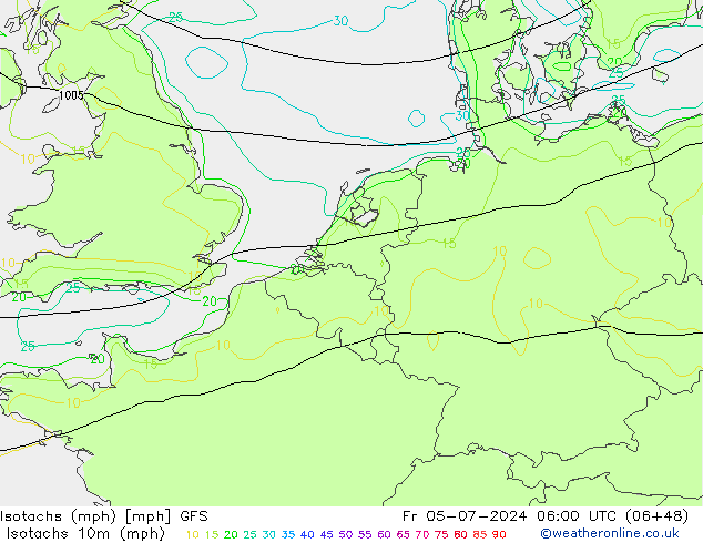 Isotachen (mph) GFS vr 05.07.2024 06 UTC
