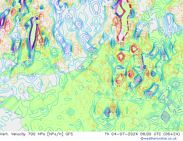 Vert. Velocity 700 hPa GFS 星期四 04.07.2024 06 UTC