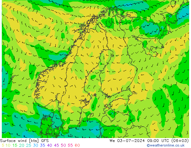 风 10 米 GFS 星期三 03.07.2024 09 UTC