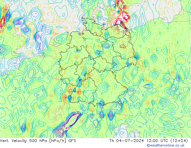 Vert. Velocity 500 hPa GFS 星期四 04.07.2024 12 UTC