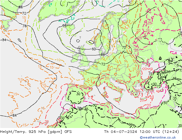 Height/Temp. 925 hPa GFS 星期四 04.07.2024 12 UTC