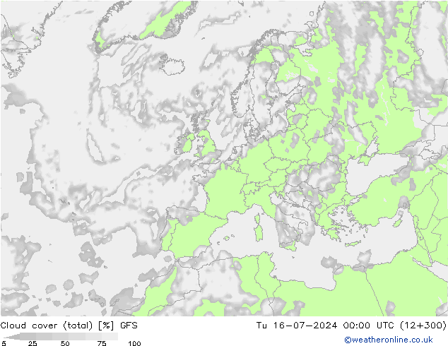 Bewolking (Totaal) GFS di 16.07.2024 00 UTC