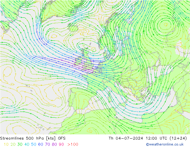 风 500 hPa GFS 星期四 04.07.2024 12 UTC
