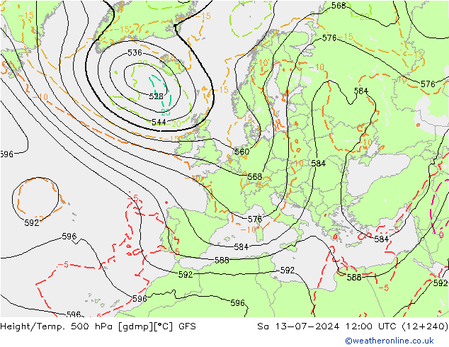Z500/Rain (+SLP)/Z850 GFS 星期六 13.07.2024 12 UTC